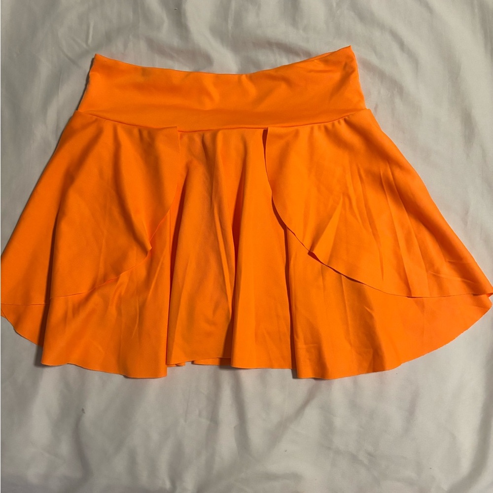 HALARA Orange Asymmetrical Skater Mini Skirt